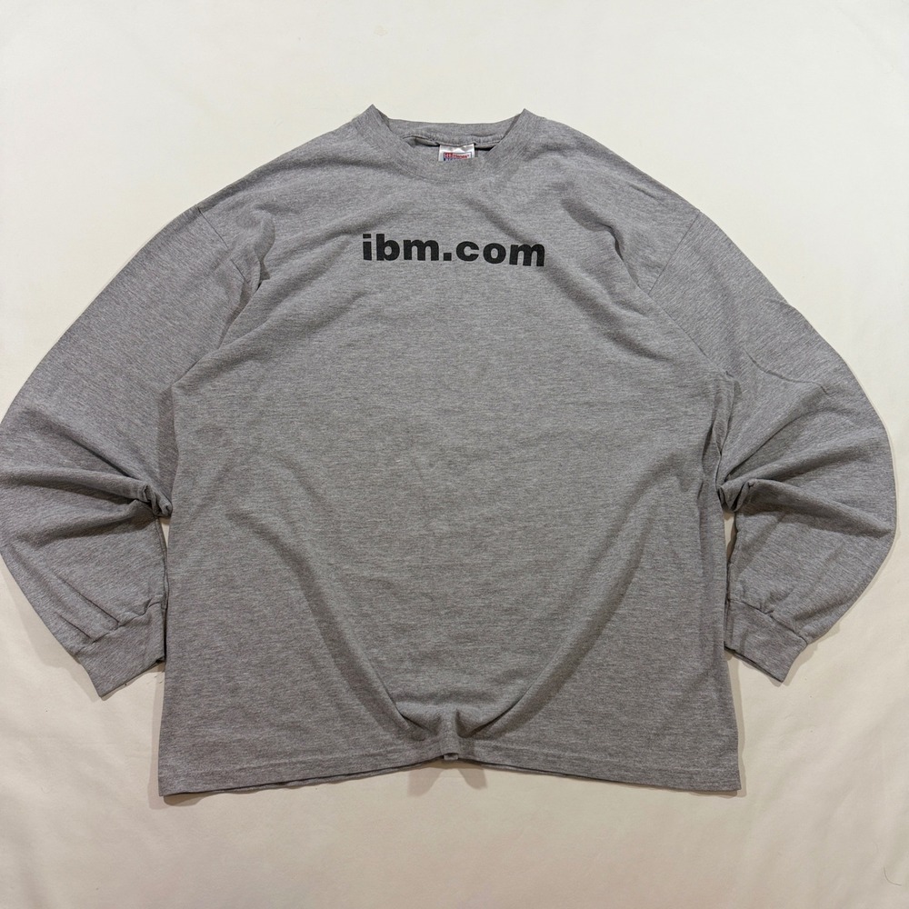Hanes IBM Long Sleeve Shirt Mens XL Gray Vintage 90s Tech Promo Graphic Tee